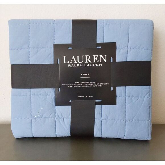 Ralph Lauren ASHER Blue Cotton Poly Fiberfill Quilted European Euro Pillow Sham - Picture 1 of 8
